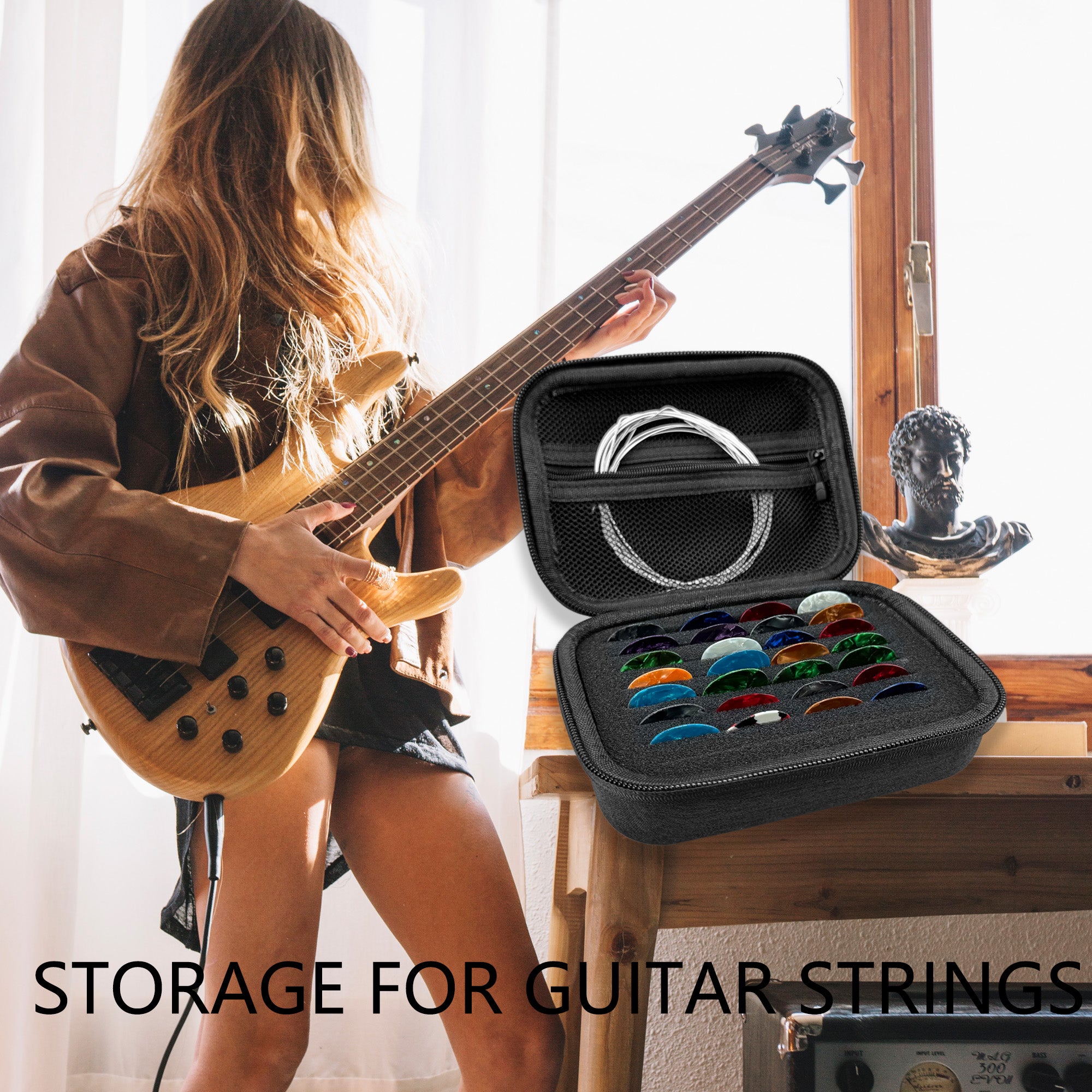 Musiin Guitar Pick Holder Case is compatible with Fender Dunlop D'Addario Guitar Accessories, stores guitar string racks and various sizes of pick storage boxes(Dark Grey)