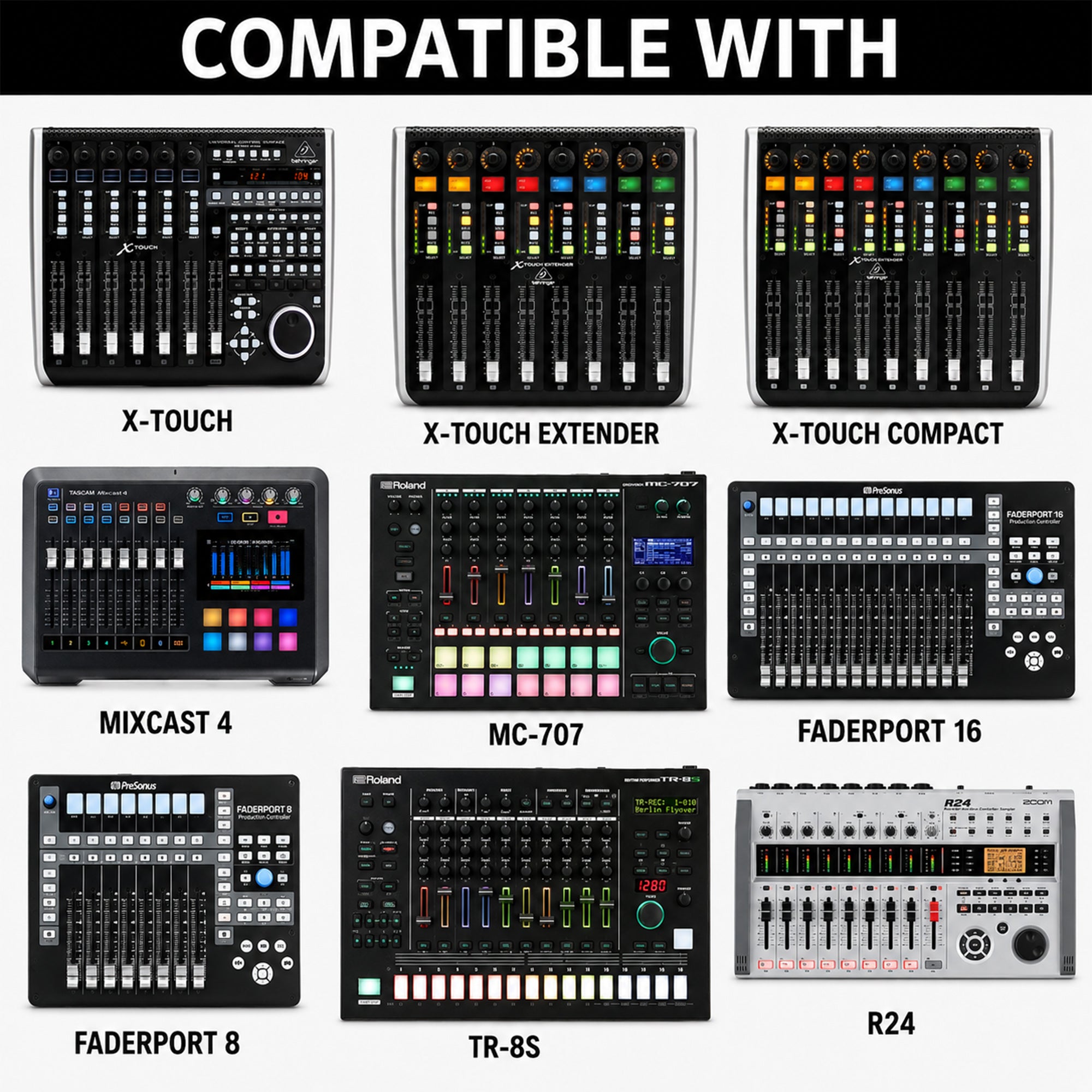 Musiin Music Production Equipment Stand Compatible with Behringer X-TOUCH,Tascam Podcast Station Mixcast 4,Roland MC-707,Adjustable Length, Foldable Design(X-Large)