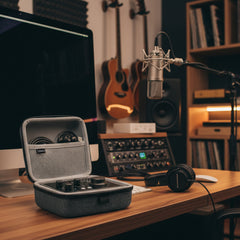 Musiin Audio Interface Case Compatible with Sonicake QME-20/Audient iD4 MK2,NI komplete Audio1/2,features soft lining, mesh pocket for cables, and comfy handle—ideal for studio, rehearsal, and travel.