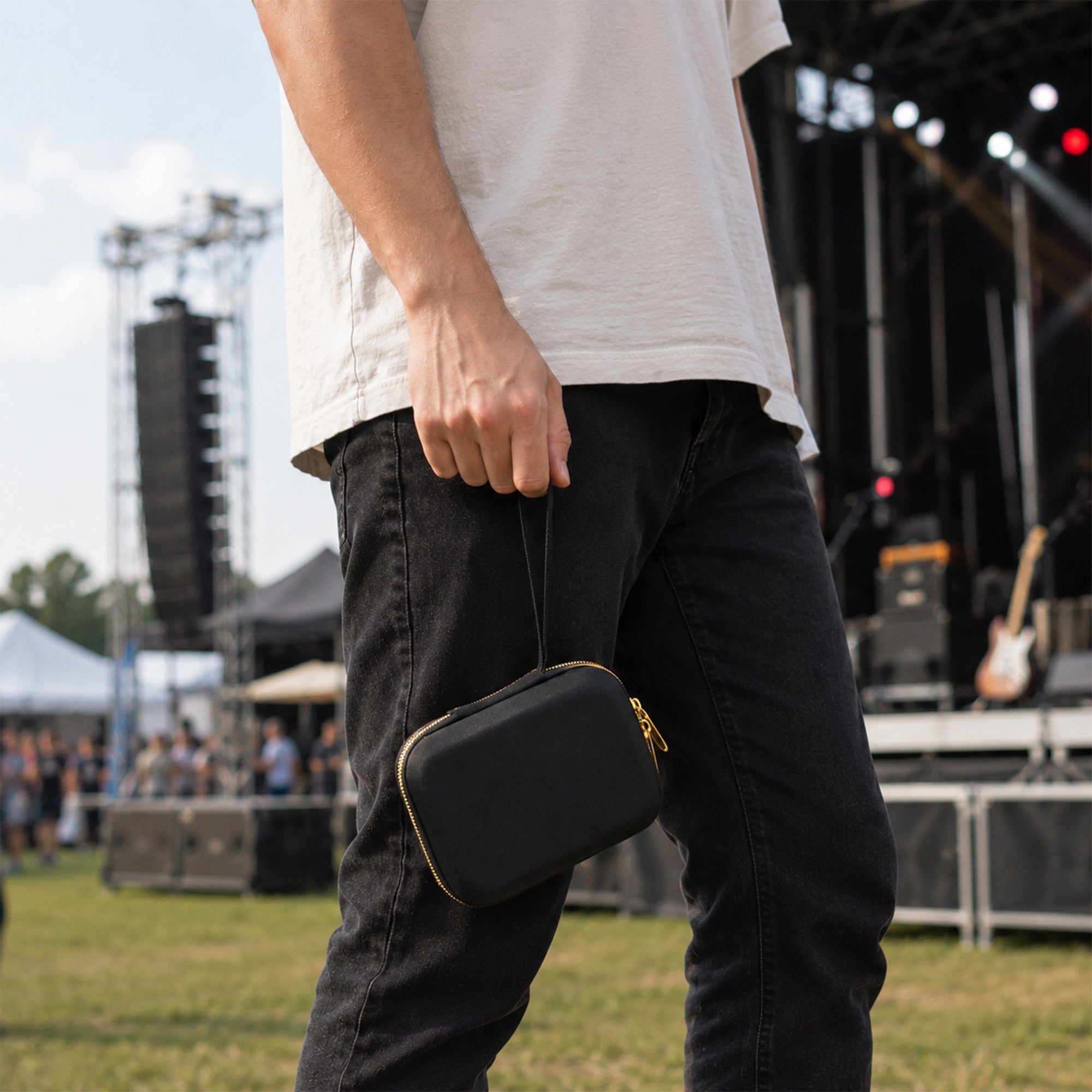 Musiin Direct Box Case Compatible with Radial ProAV2 JDI J48 Stereo Passive Multimedia,Upgraded Gold Top Zipper and Comfortable Handle,for Studio,Daily Storage and Stage Carrying (Gold Tone Edition)