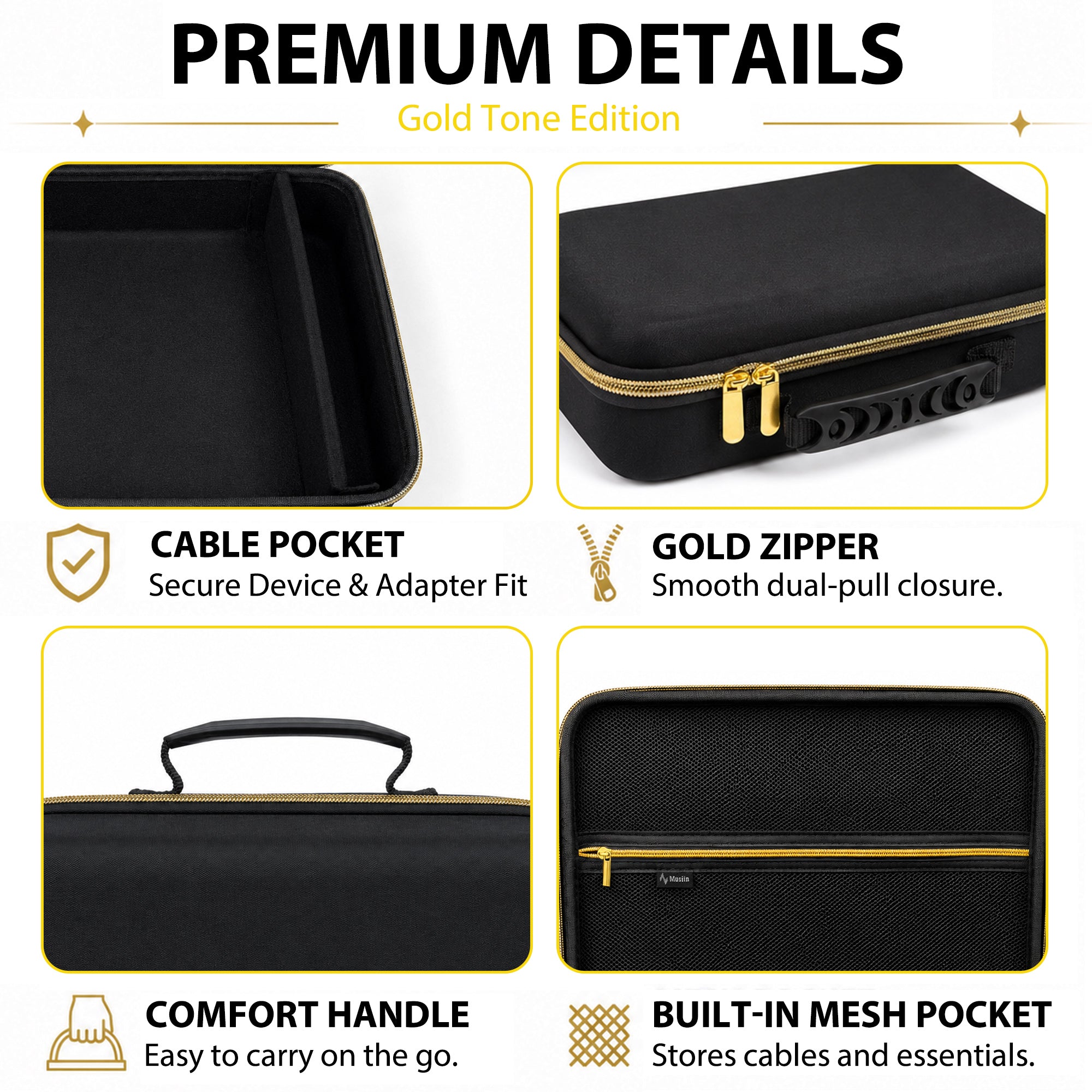 Musiin Custom Acoustic Synthesizer Case Compatible with KORG Phase 8, with Mesh Pocket, Cable Compartment, Gold Zipper and Handle for Studio, Daily Storage and Stage Carrying (Gold Tone Edition)