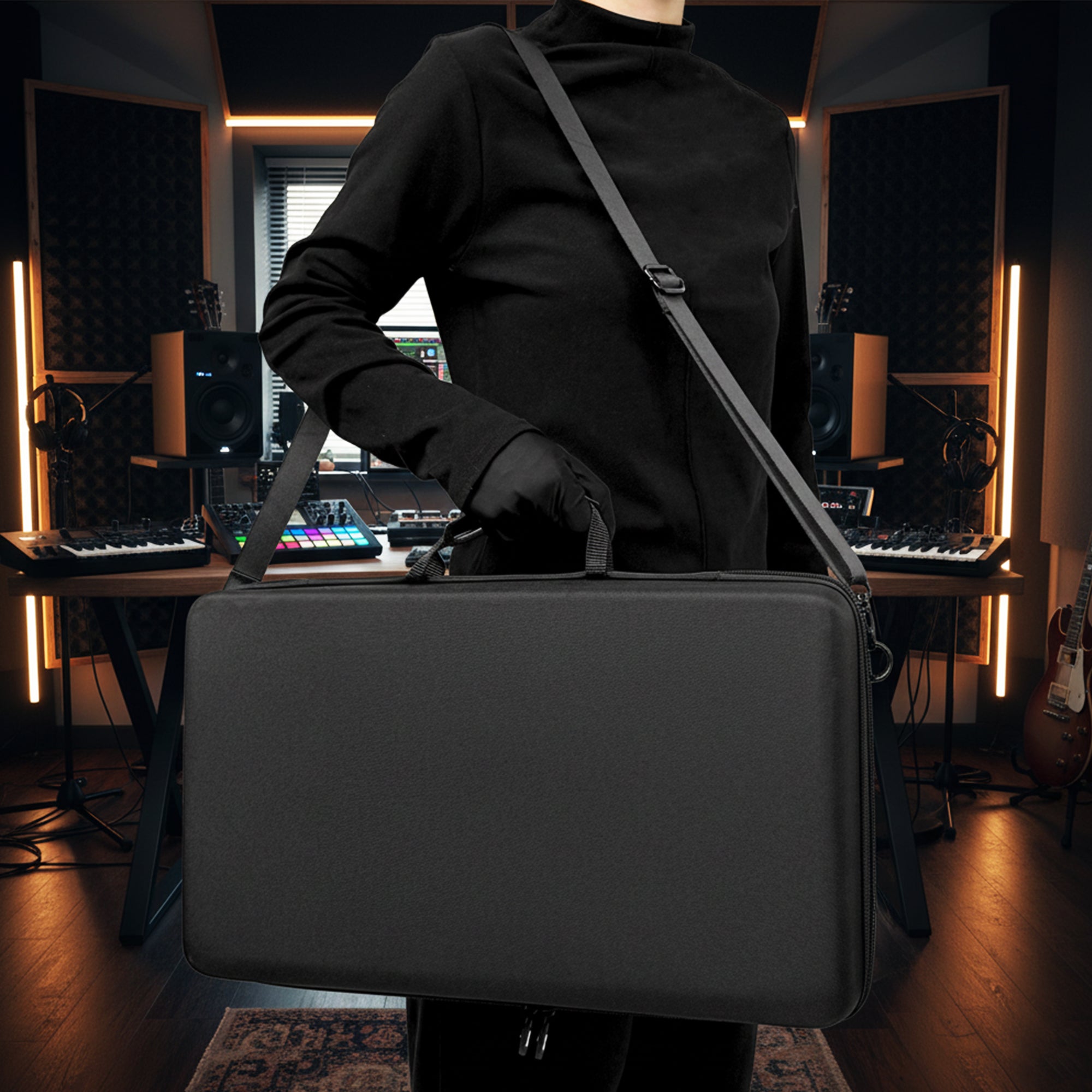 Musiin Custom Workstation Hard Case Compatible with MPC Live 3, Solid and Compact with Shoulder Strap and Sturdy Handle, High Adhesion Divider for Power, and Extra Storage for Cables Accessories