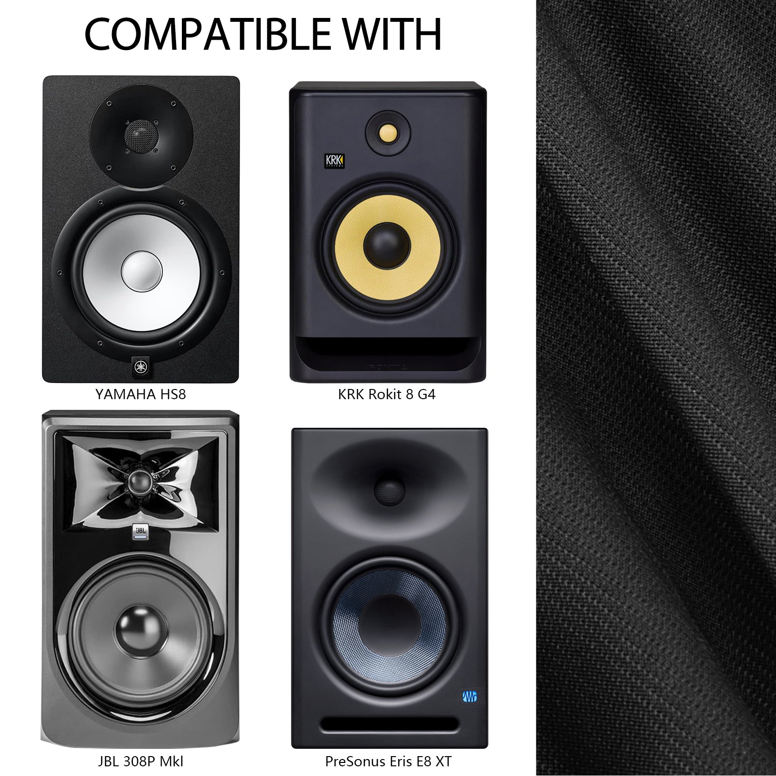 Musiin Home Studio Monitor Dust Cover Compatible With YAMAHA HS8,Adam T7V KRK Rokit 8 G4,JBL 308P Mkll and PreSonus Eris E8 XT Black 8-Inch Professional Protective Powered Speaker cover(2 packs)