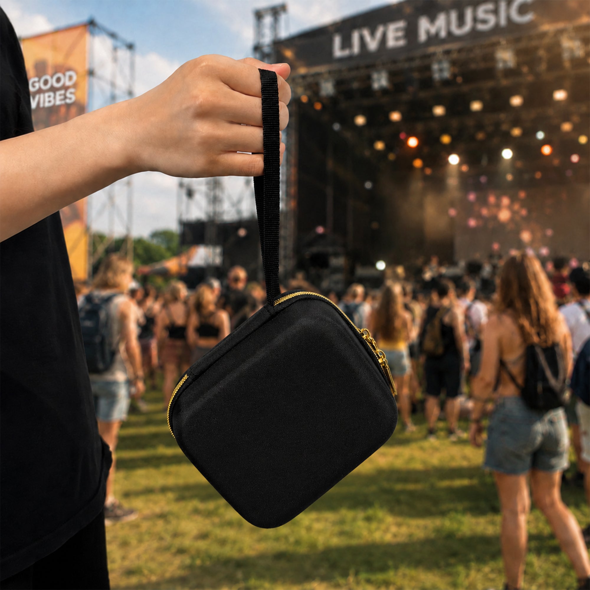 Musiin Guitar Pedal Carrying Case Compatible with Marshall JCM900/800/JVM Pedal, Intech Studio EN16, Gold Top Zipper, Wrist Strap, Mesh Pocket, for Studio and Live Performance, Gold Tone Edition