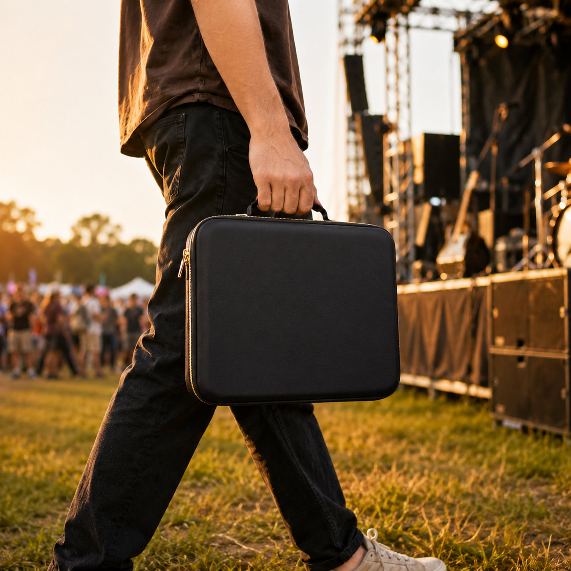Musiin Guitar Digital Effects Processor Case Compatible with Neural DSP Quad Cortex, Portable Storage with Mesh Pocket, Cable Compartment, Gold Zipper and Handle (Gold Tone Edition)