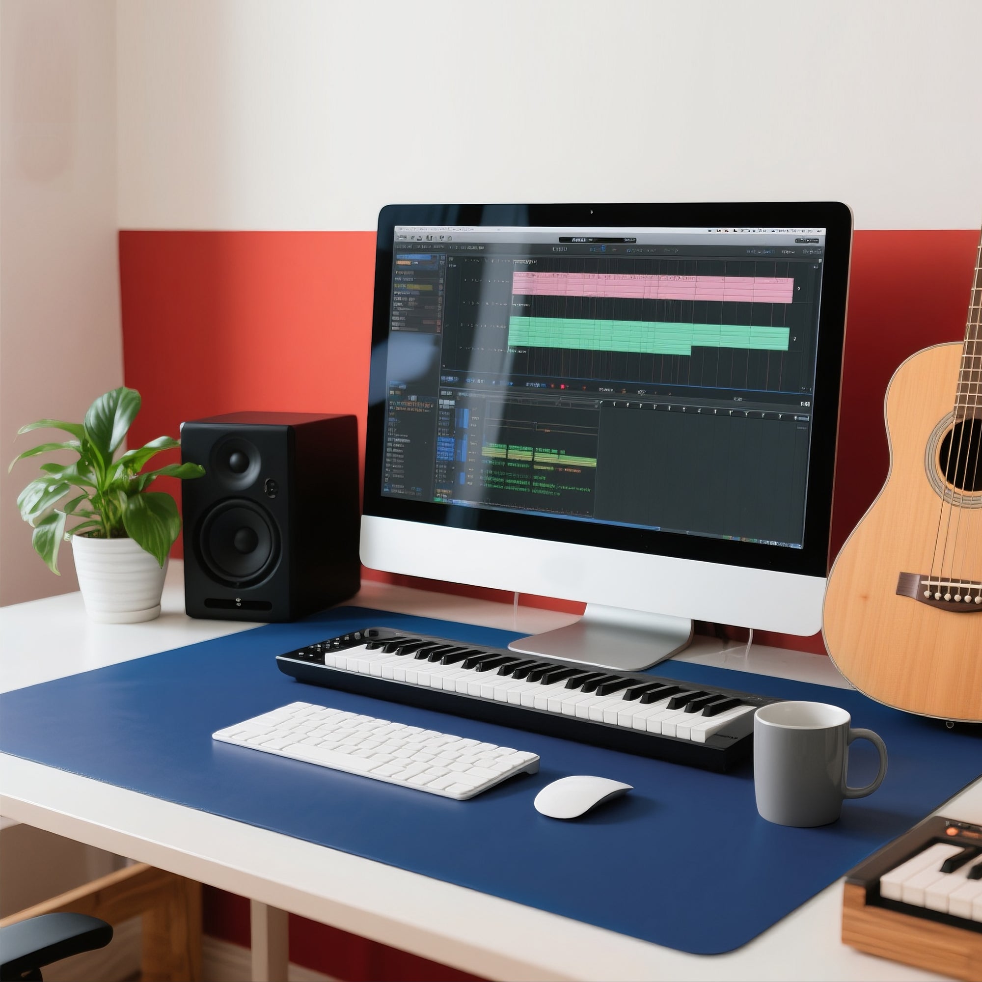Musiin Music Studio Desk Leather Mouse and Keyboard Mat with Coaster, Ideal for Office, Creative Work, and Recording Studios