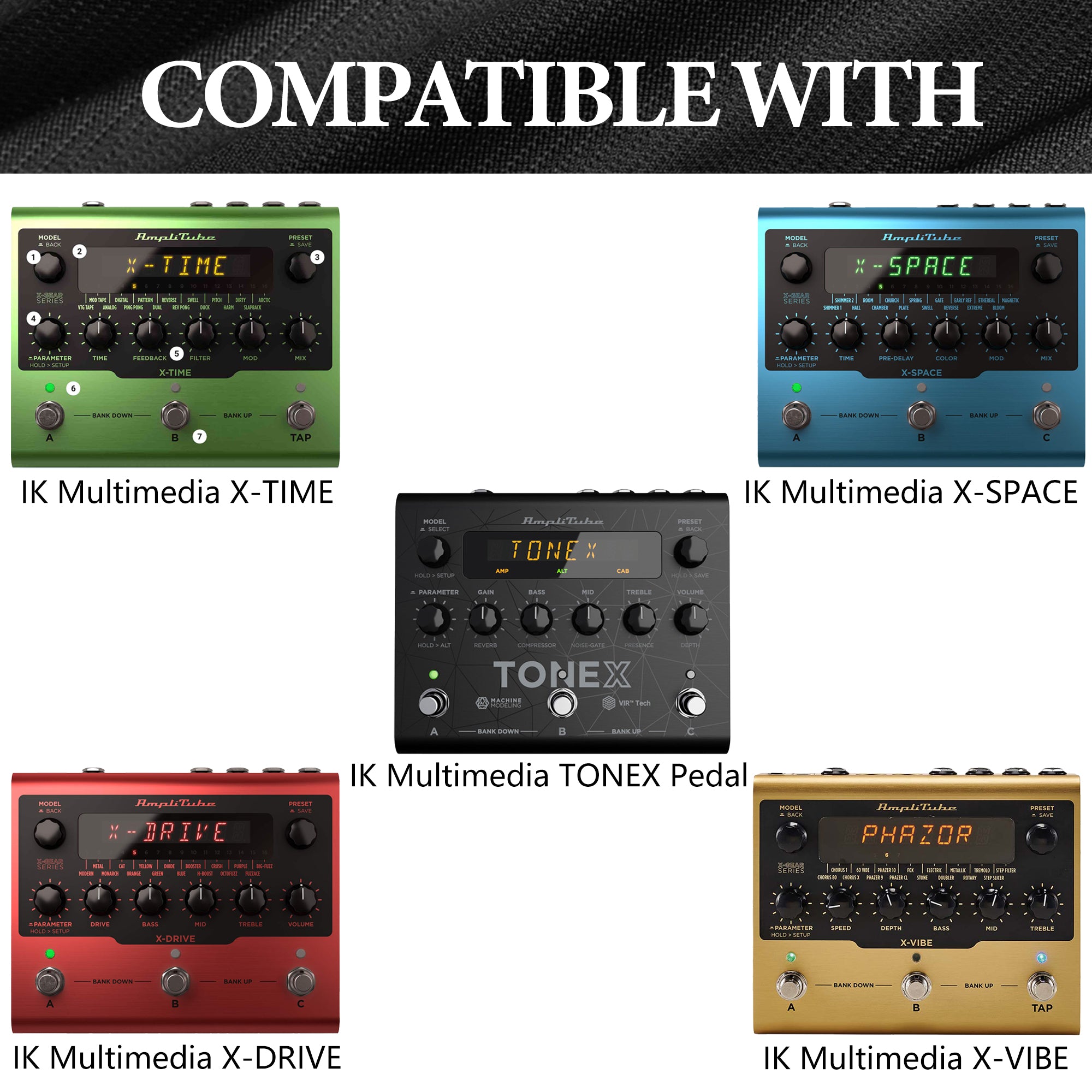 Musiin Guitar Effects Pedal Case Compatible with IK Multimedia TONEX Pedal X-VIBE, X-DRIVE, X-SPACE, X-TIME, Suitable for Performance, Practice and Travel Portable Shockproof Storage with strap
