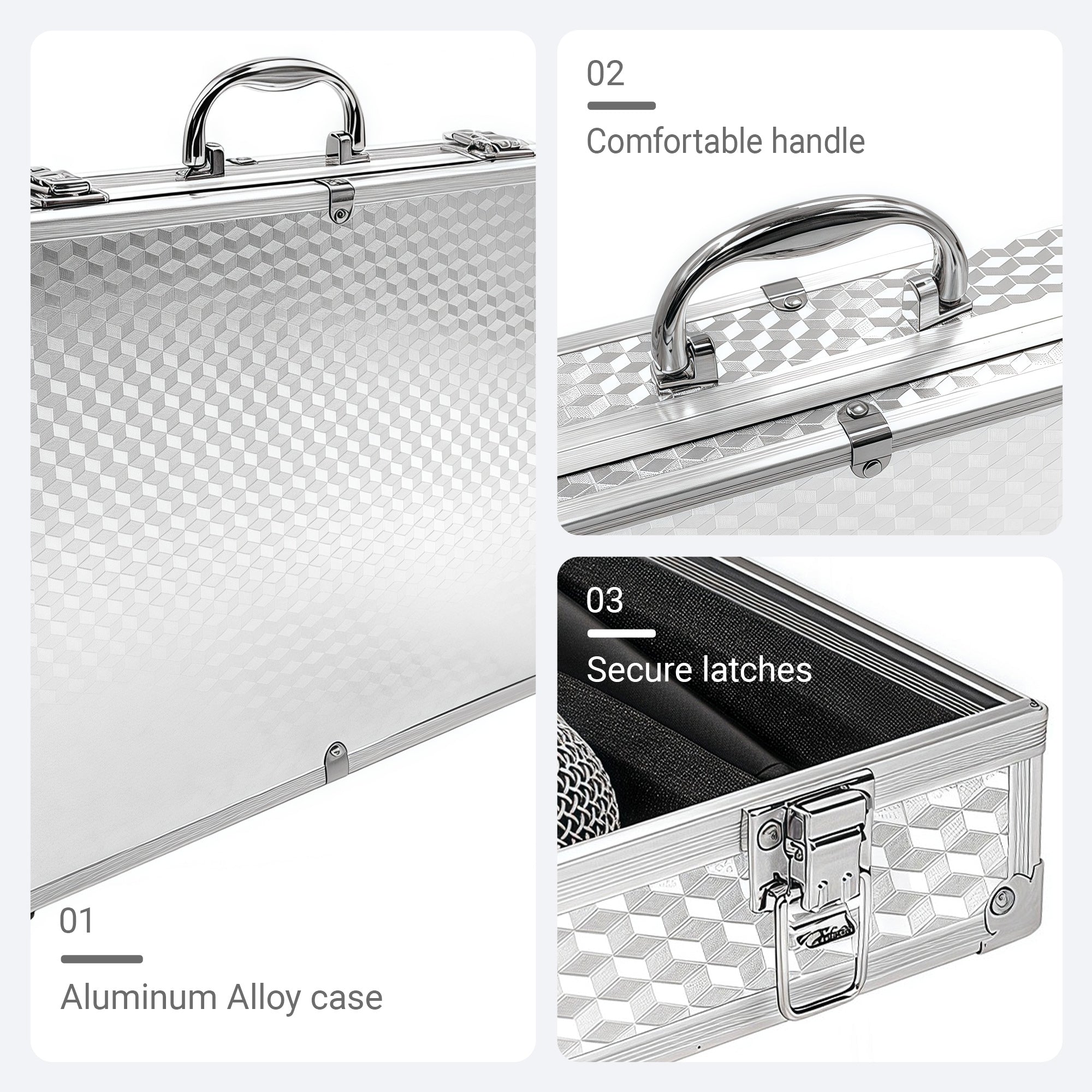 Musiin Audio Equipment Microphone Portable Case,Compatible with SM58,57,MV88,BETA58A,PGA58,Aluminum Alloy Design for Storing and Carrying Audio Gear,Wireless Mic Systems,and Camera Equipment (Silver)