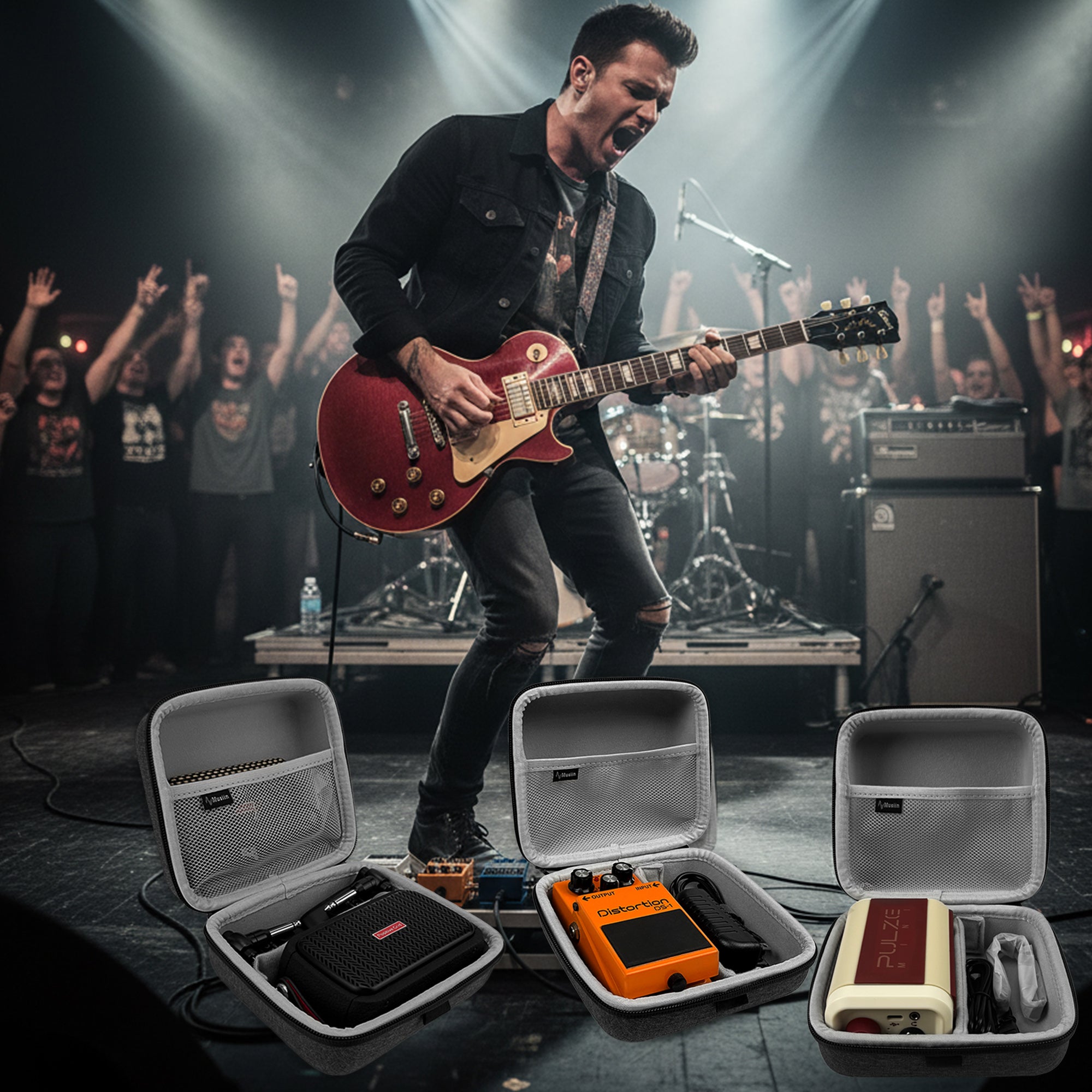 Musiin Guitar Amp Effect Case Compatible with Pulze mini, Positive Grid Spark GO,BOSS PX-1,DS-1W,OD-1X and More, Portable with Padded Interior for Safe Storage of Pedals and Power Adapter Accessories