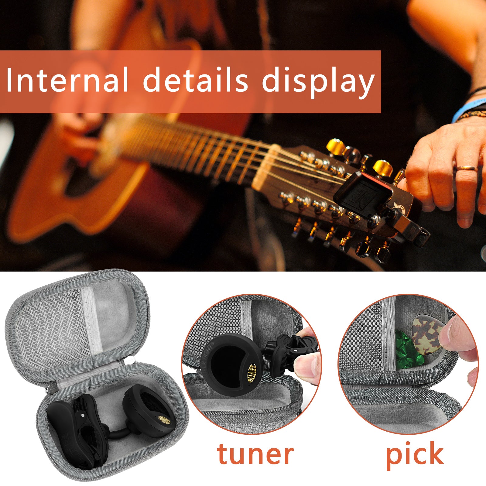 Musiin HardCase for Guitar Tuner Portable Accessories Storage(Grey)