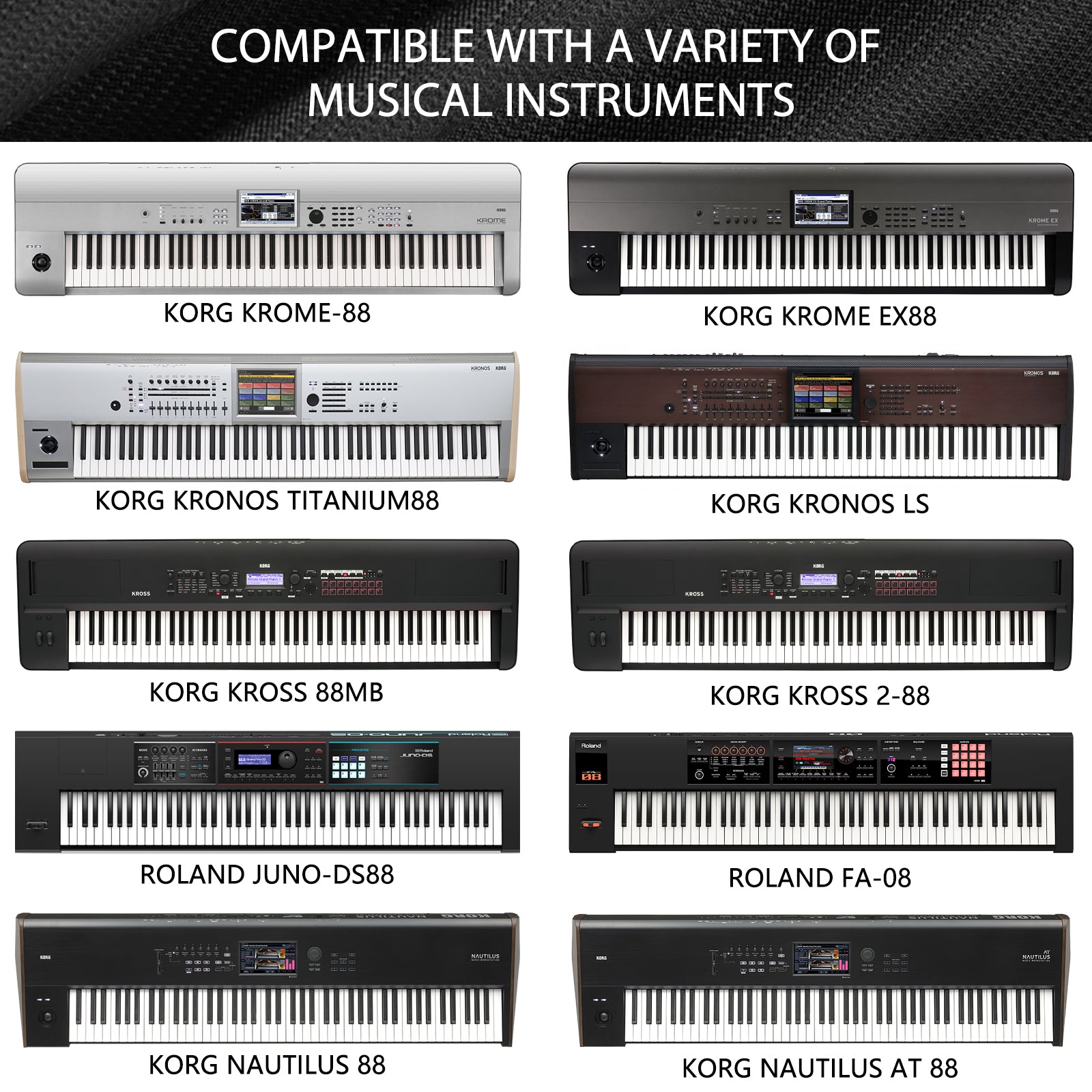Musiin Deluxe Keyboard Dust Cover - Compatible with Roland synthesizer JUNO-DS88 dedicated black dust cover, featuring a full-cover design for protecting your music keyboard