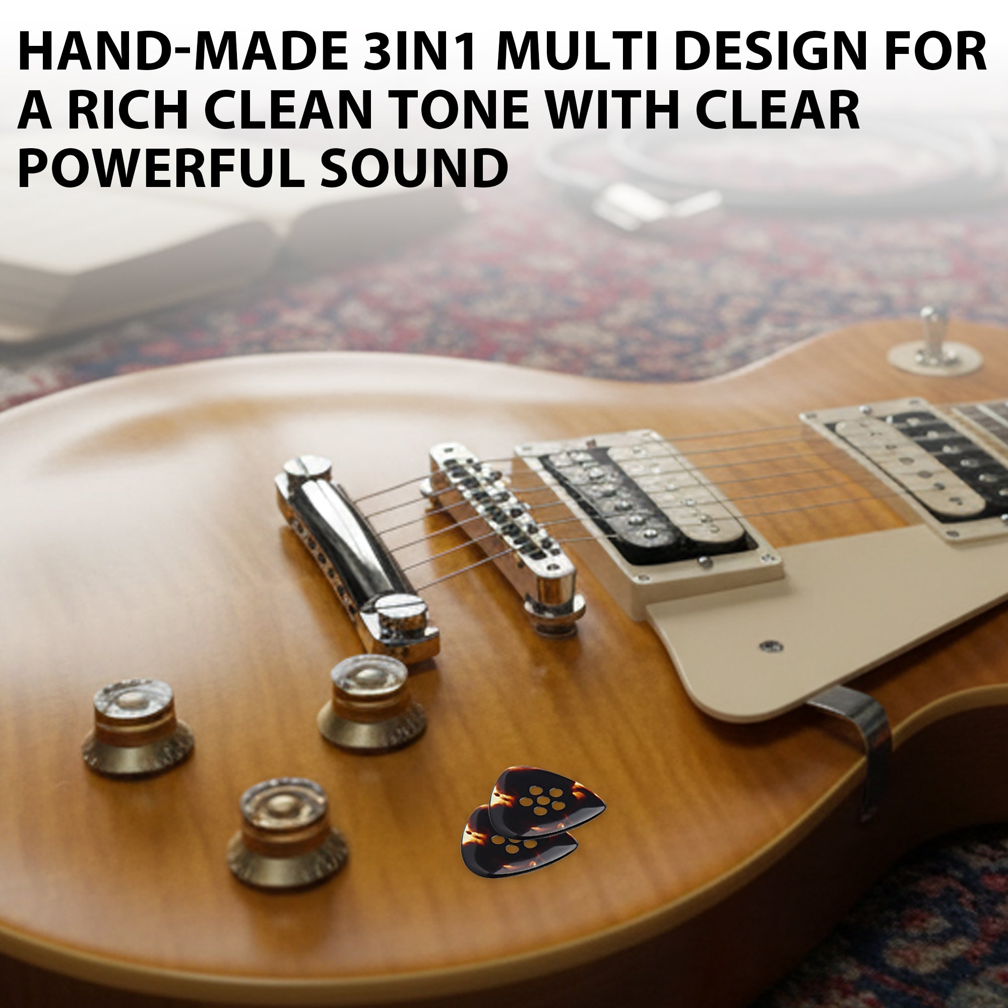 Musiin Hand-Made 3in1 Multi Flat clear Tone Premium thick Pick for Electric Guitar Bass Jazz Blues Guitar (Tortie)