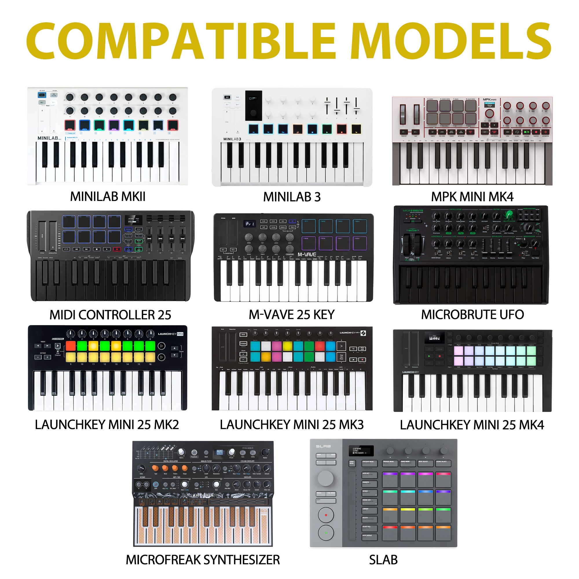 Musiin Premium MIDI Keyboard Controller Case Compatible with Akai Mini IV,Arturia MiniLab 3, MiniLab MkII,, 25-Key Synthesizer, Portable Protective Cover Bag with Shoulder Strap(Gold Tone Edition)