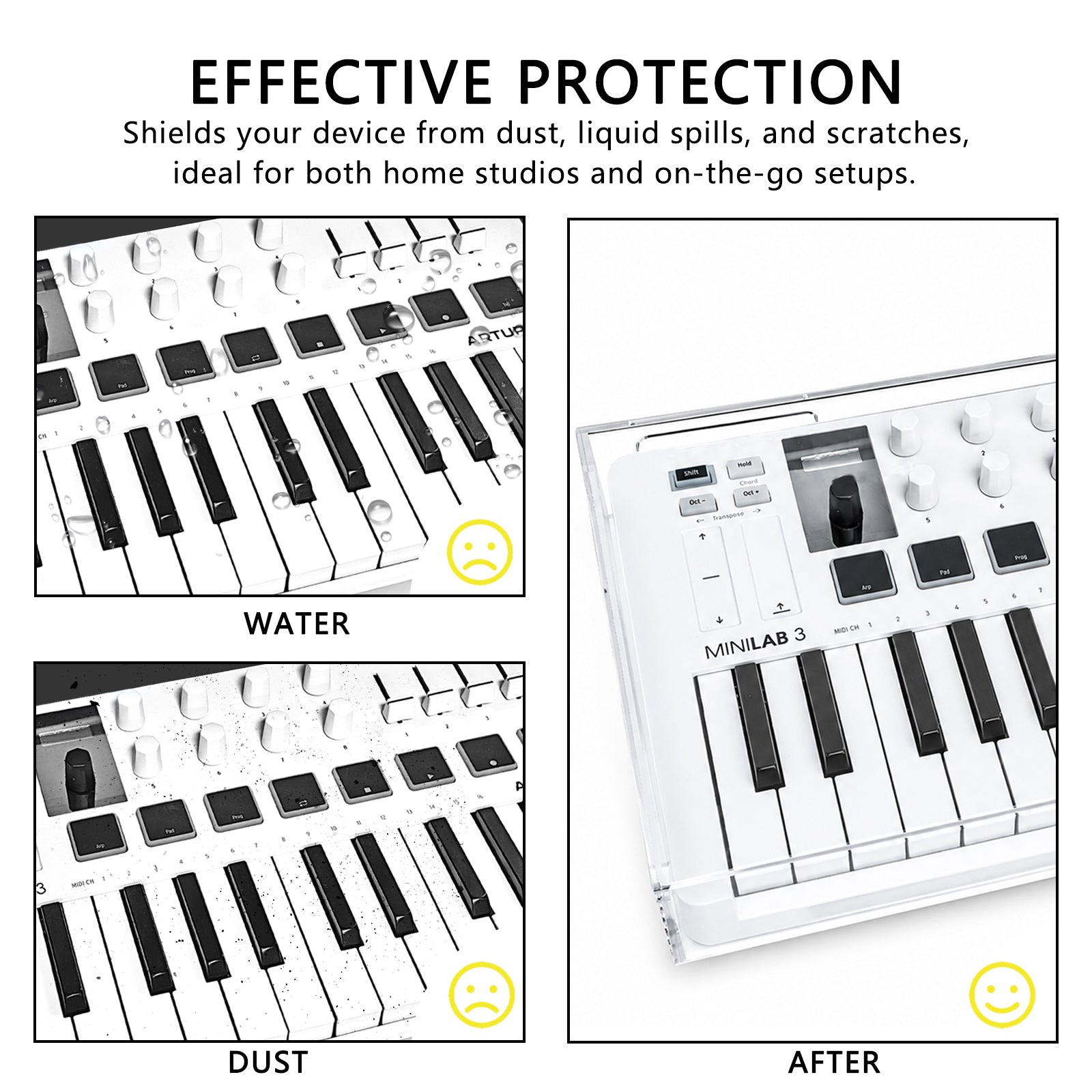 Musiin 25 Keys MIDI Controller Keyboard Acrylic Cover Compatible With Arturia MiniLab 3, Transparent Material,Reserved Wire Groove,Waterproof and Dustproof, Suitable for Home Studio Desktop Protection