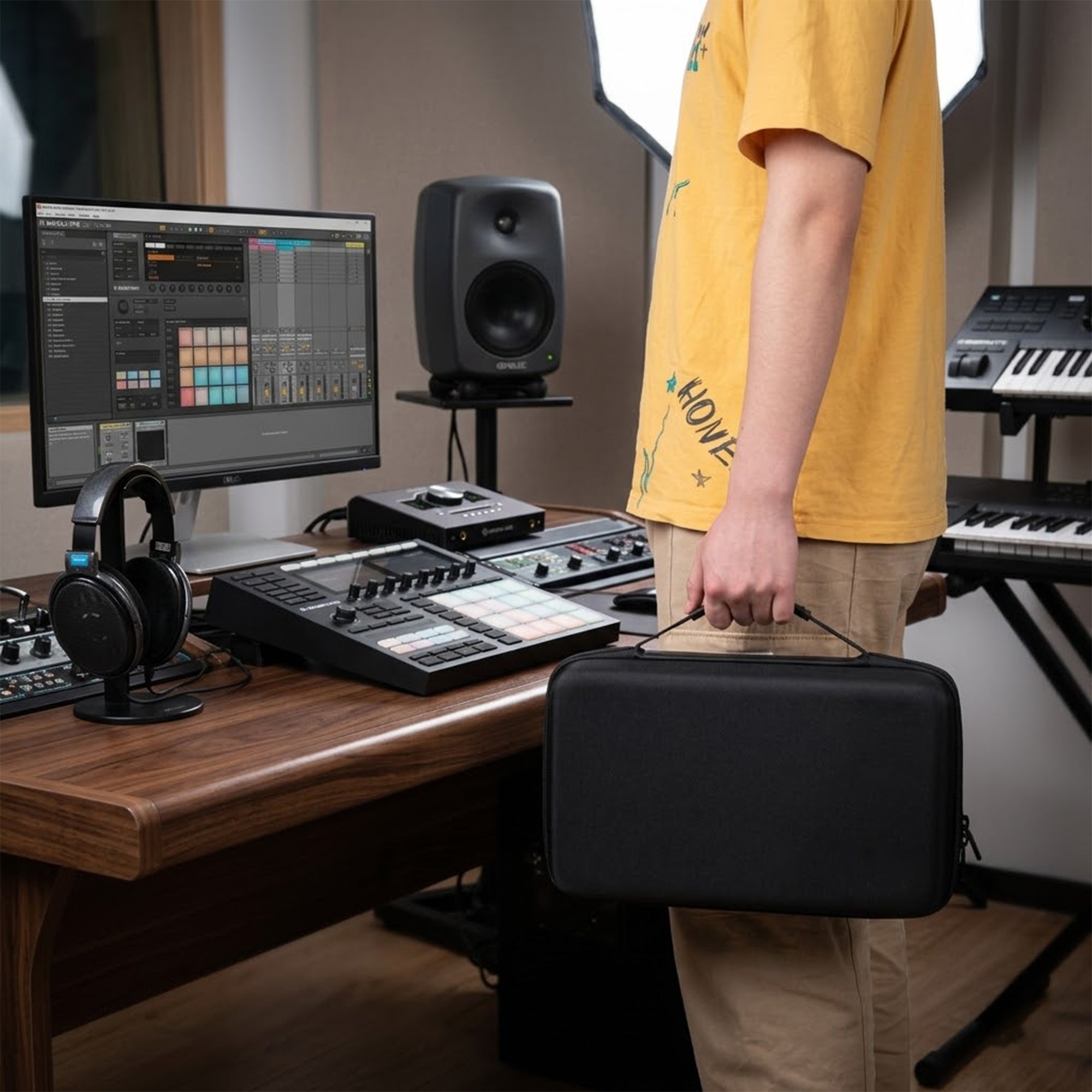 Musiin Premium Velvet Hardshell Travel Case Compatible with Native Instruments Maschine Mikro MK3 case Drum Controller Analog Device cover