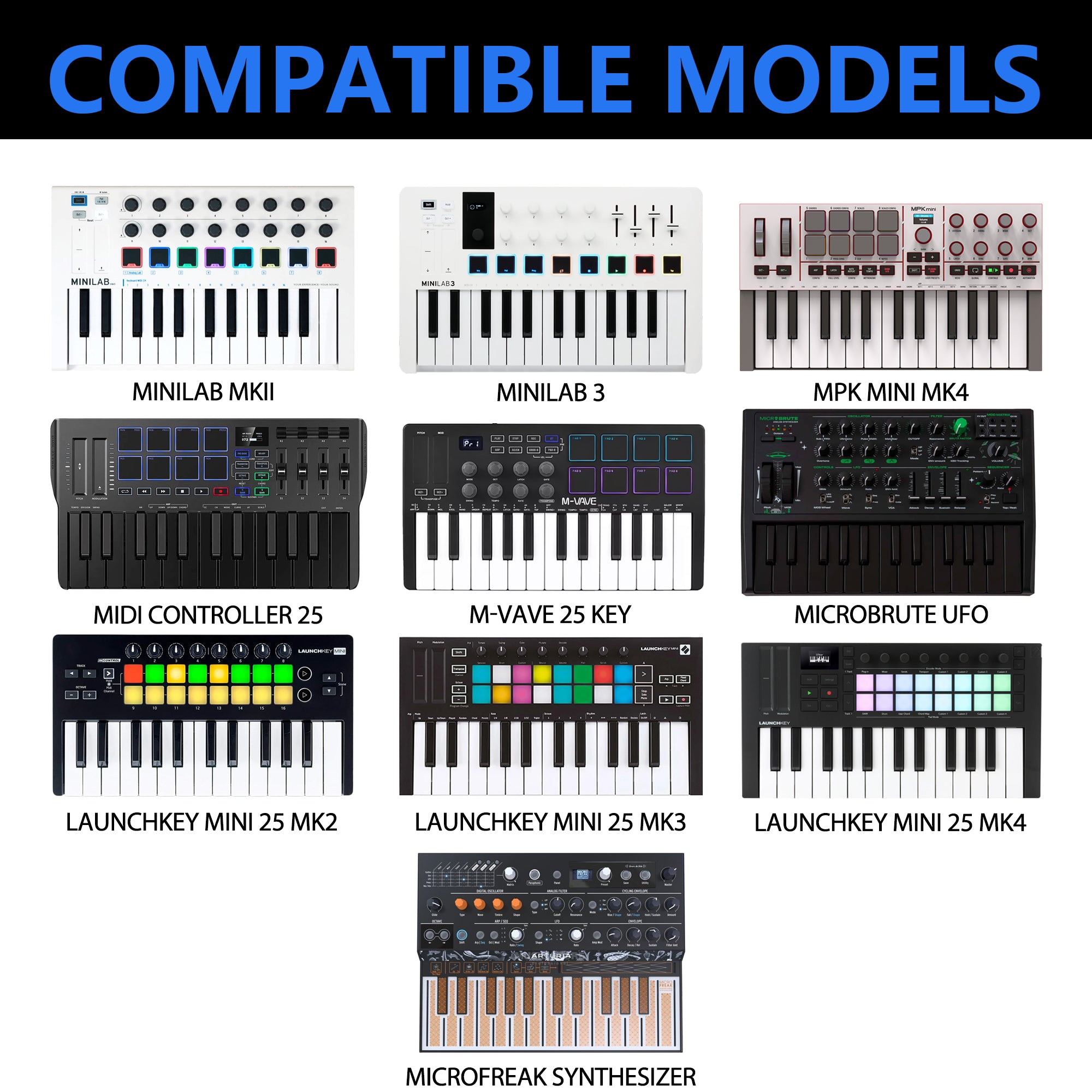 Musiin Premium Velvet MIDI Keyboard Controller Case Compatible with Arturia MiniLab 3, MiniLab MkII, MPK Mini MK4, 25-Key Synthesizer, Portable Protective Cover Bag with Shoulder Strap