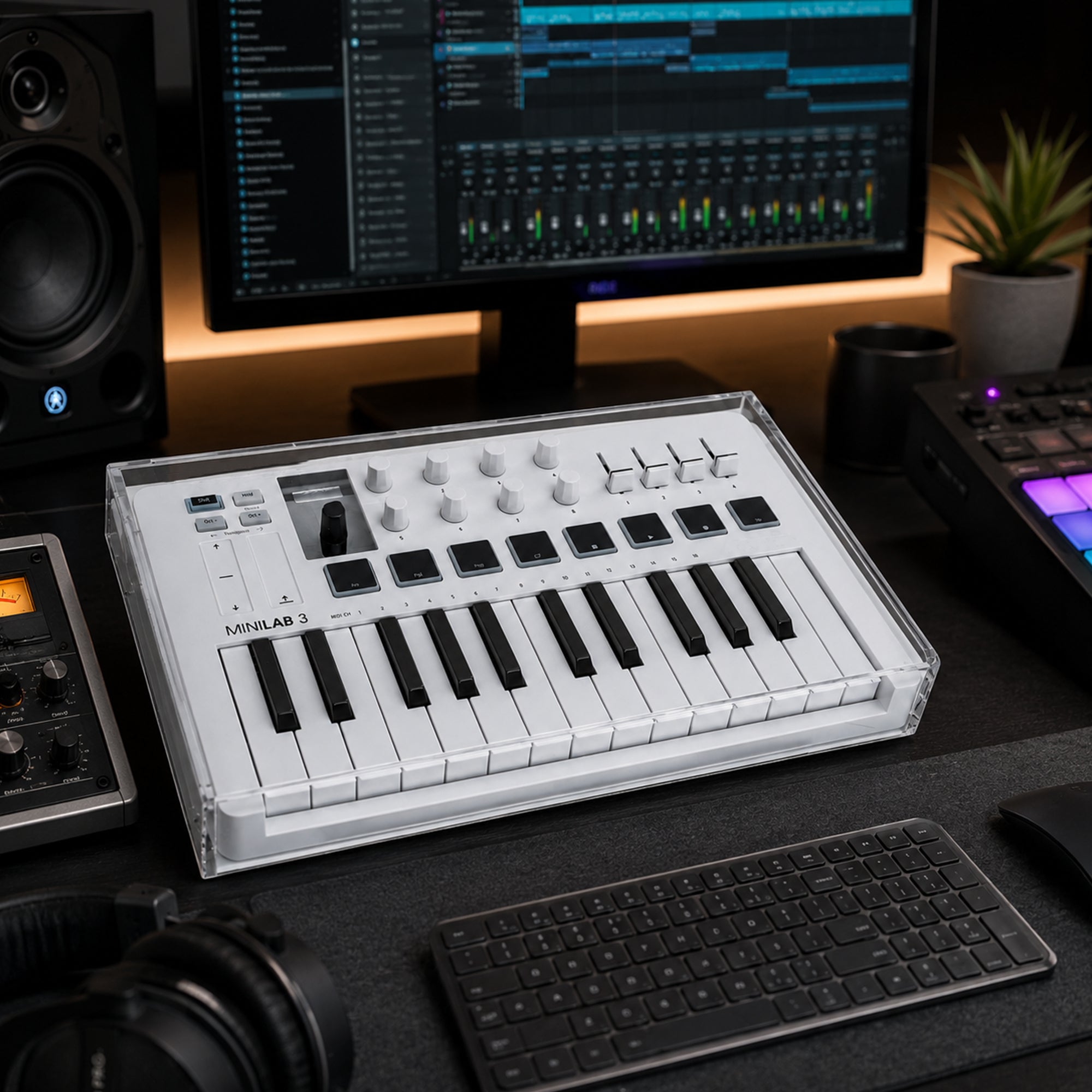 Musiin 25 Keys MIDI Controller Keyboard Acrylic Cover Compatible With Arturia MiniLab 3, Transparent Material,Reserved Wire Groove,Waterproof and Dustproof, Suitable for Home Studio Desktop Protection