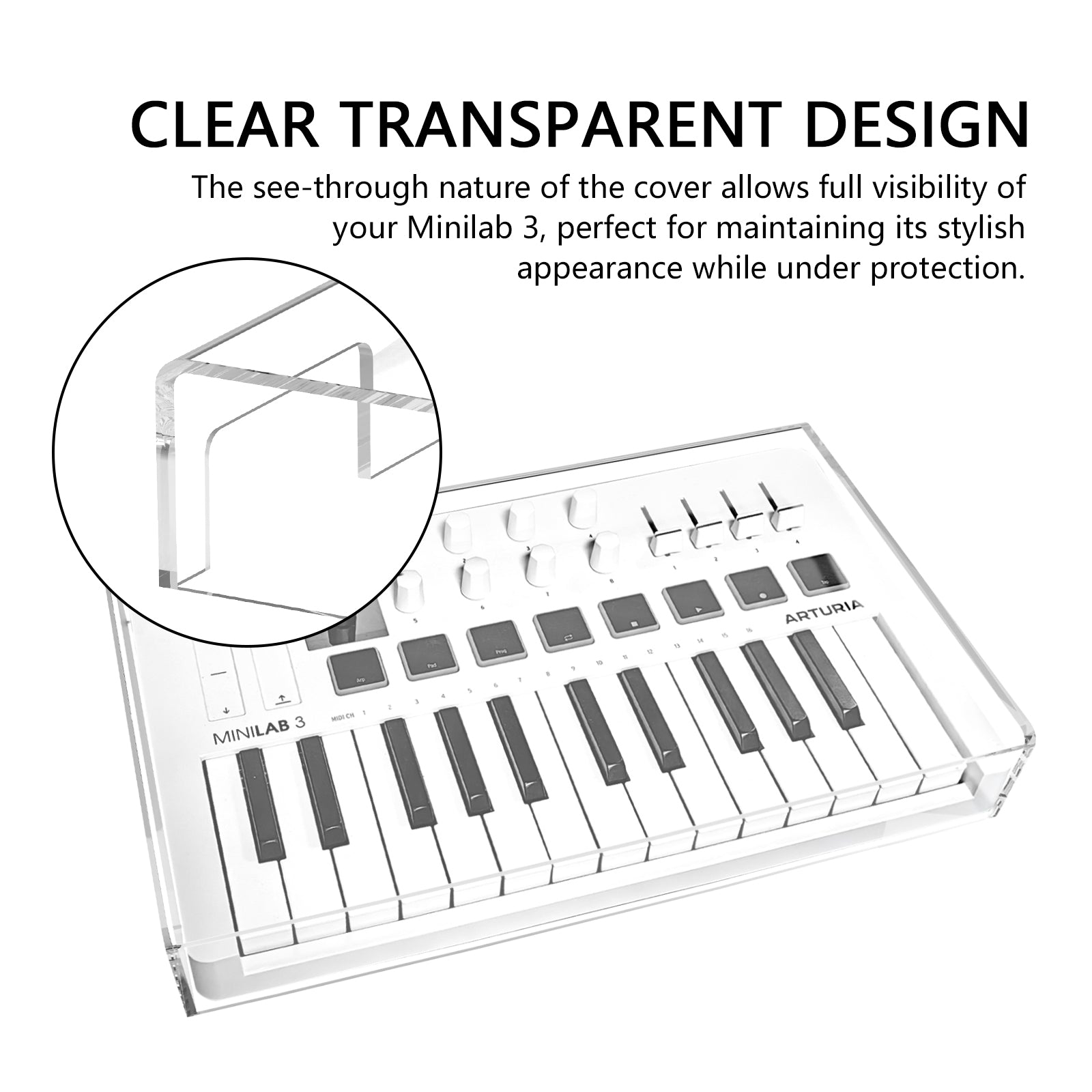 Musiin Premium Acrylic Midi Keyboard dust Cover Reserved Wire Trough, Waterproof and dustproof, Compatible with Arturia MiniLab 3 Keyboard Protective