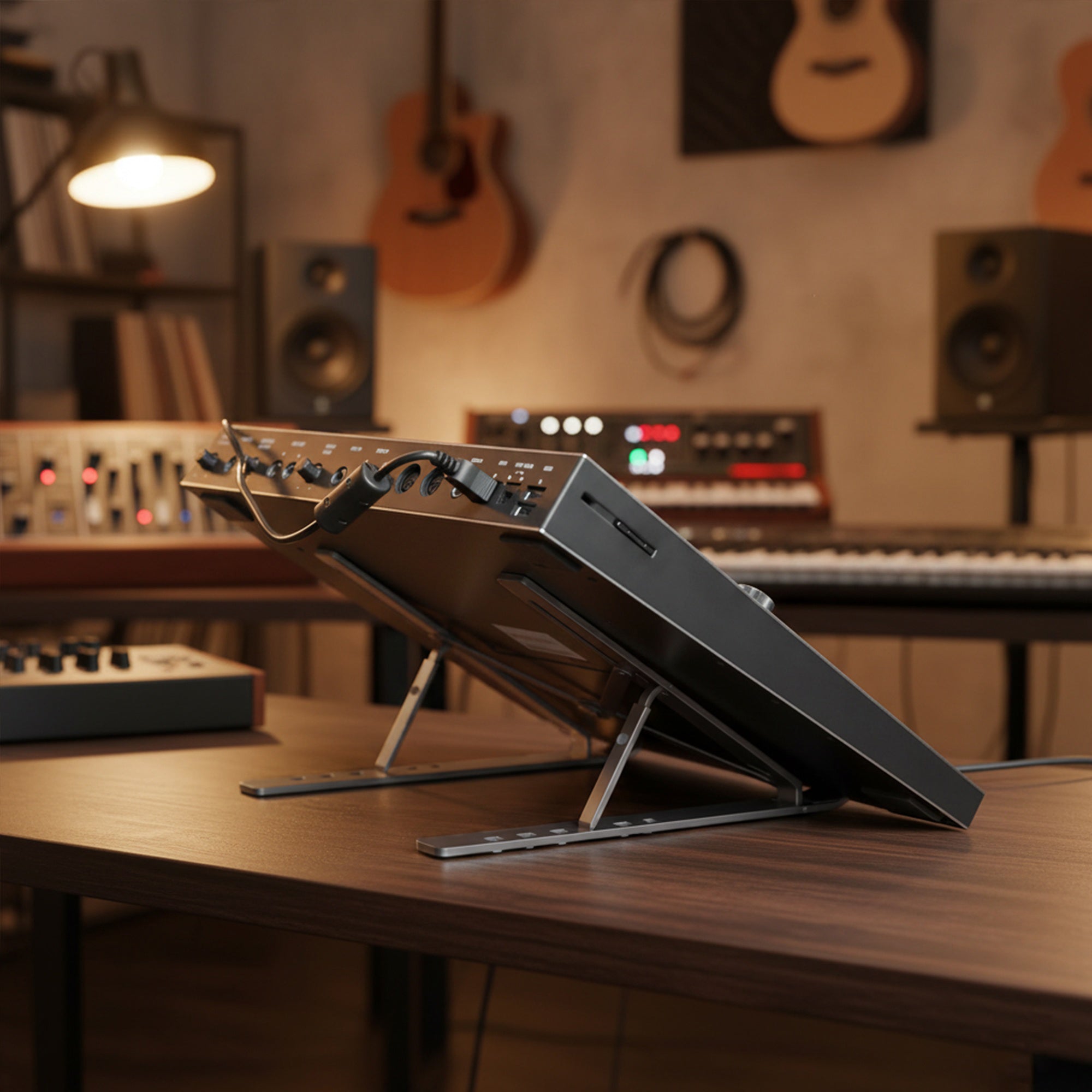 Musiin Adjustable Drum Controller Audio Device Stand Holder,Compatible with Native Instruments Maschine Plus Mk3,Akai MPC Sample,Behringer X-Touch,Adjustable Aluminum Folding Stand for Home Studio