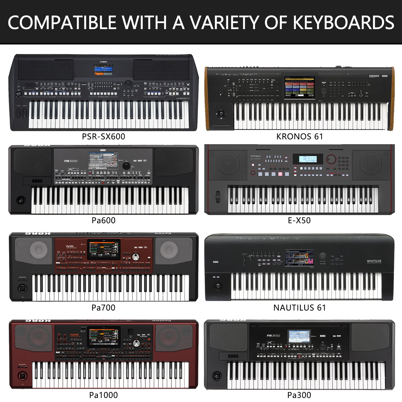 Musiin Home Studio 76-key piano keyboard dust cover, compatible with KRONOS61, Pa5X61, Pa1000/700/600/300, NAUTILUS 61, E-X50, PSR-SX600, elastic cord lock, daily dust pet hair protection (black)