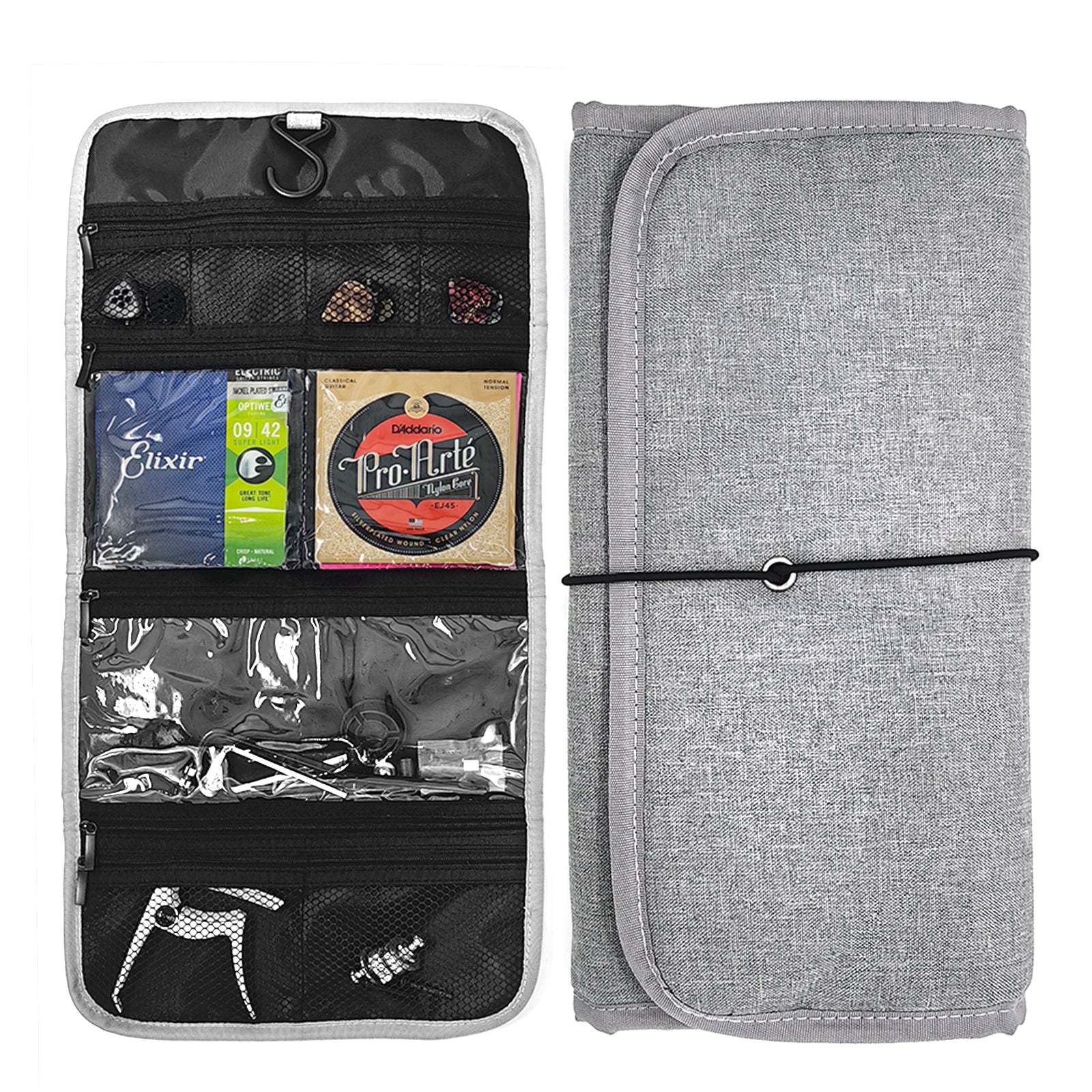 Musiin Guitar Accessory Organizer Bag, Foldable Easy Access Pockets Case, Picks, Strap, Capo, Strings Holder Storage (Black)