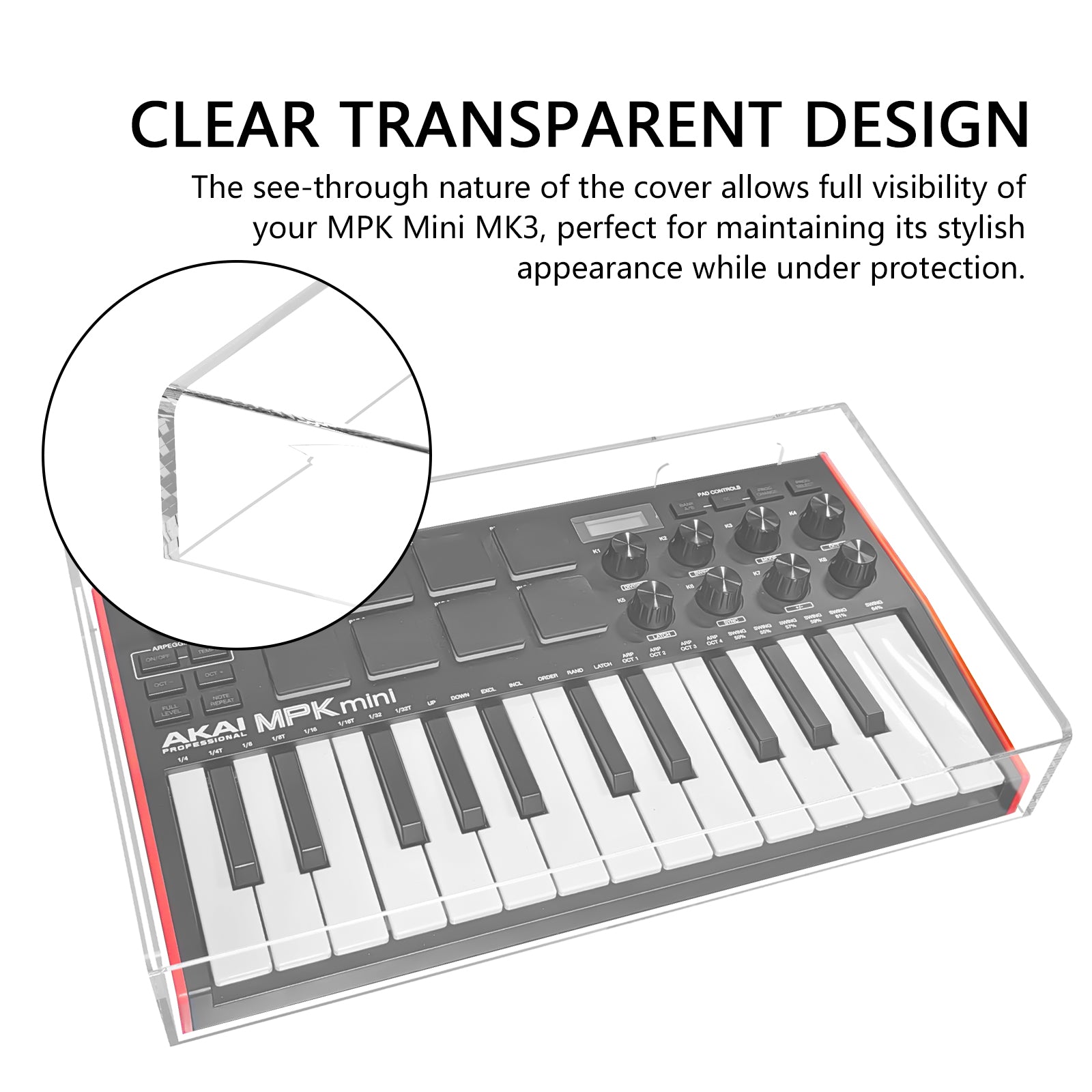Musiin Premium Acrylic Midi Keyboard dust cover Reserved wire trough, waterproof and dustproof, compatible with AKAI MPK Mini MK3 keyboard protective