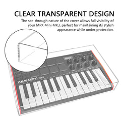 Musiin 25 Keys MIDI Keyboard Acrylic Cover Compatible With AKAI MPK Mini MK3,Transparent Material,Reserved Wire Groove,Waterproof and Dustproof, Suitable for Home Studio Desktop Protection