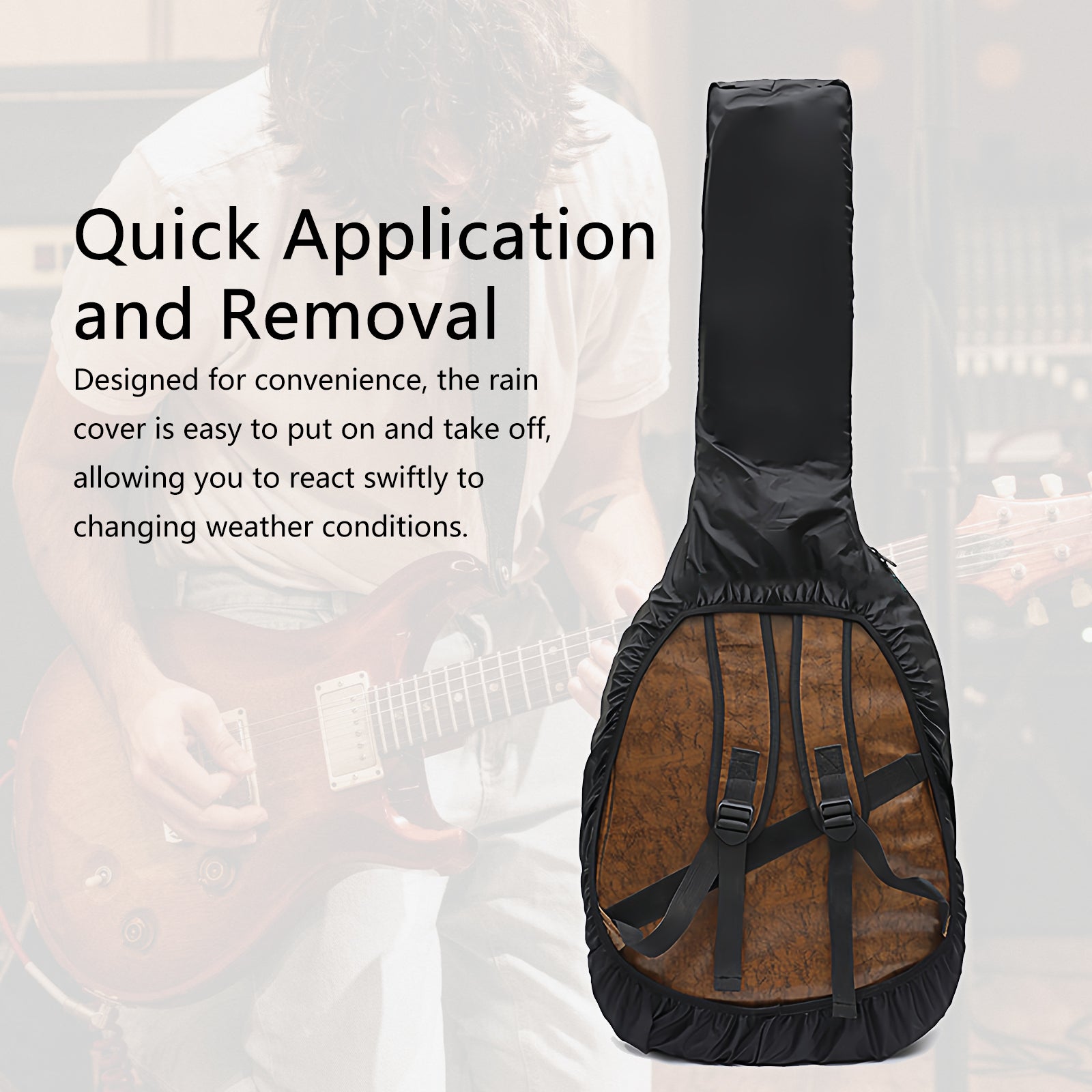 Musiin Electric Guitar Bag Rain Cover - Waterproof Protection with Lightweight and Foldable Design, Black