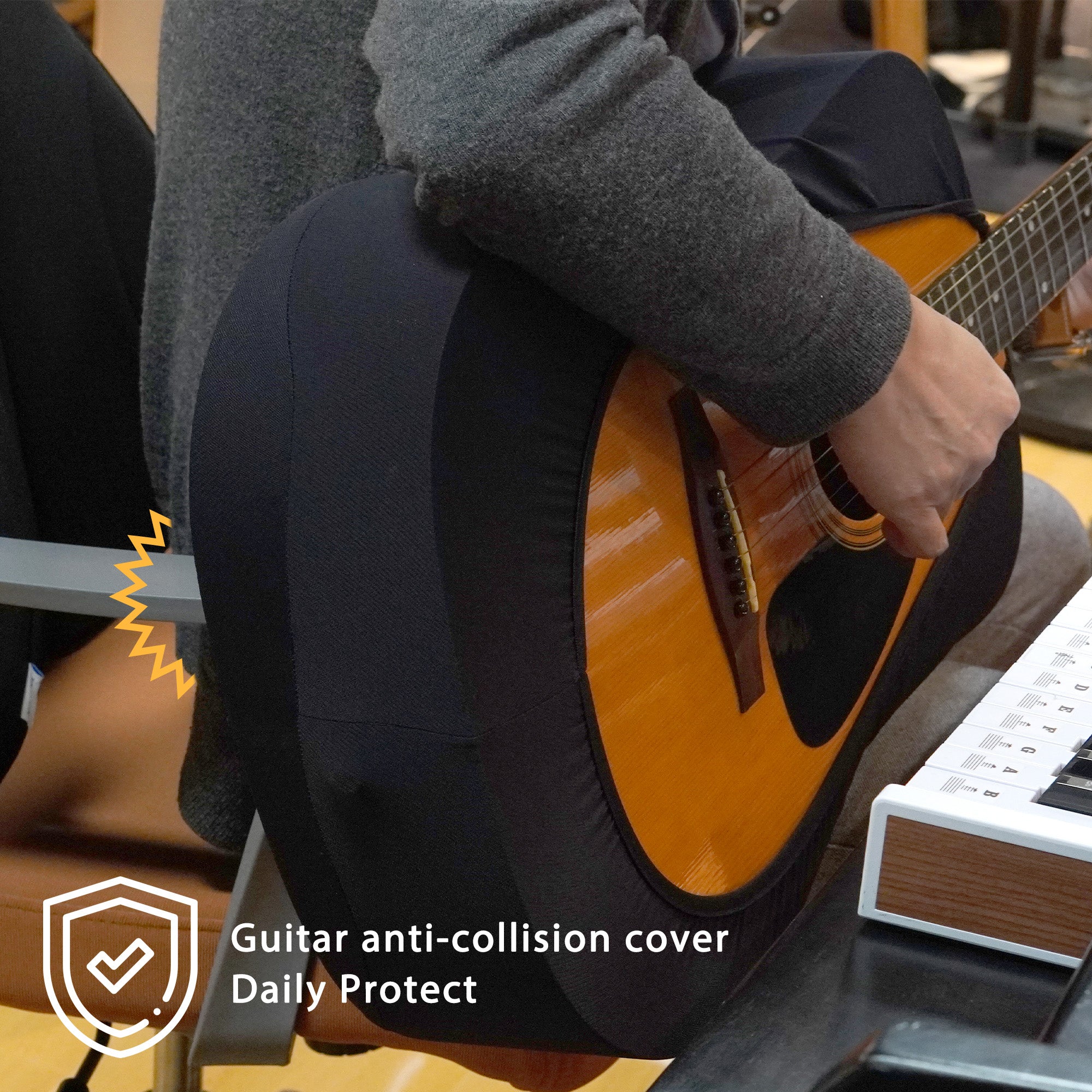 Musiin Premium Black Stretchy Fabric Guitar Cover, Portable Sleeve Dust Cover Protect for Classical Guitars（CG-L）