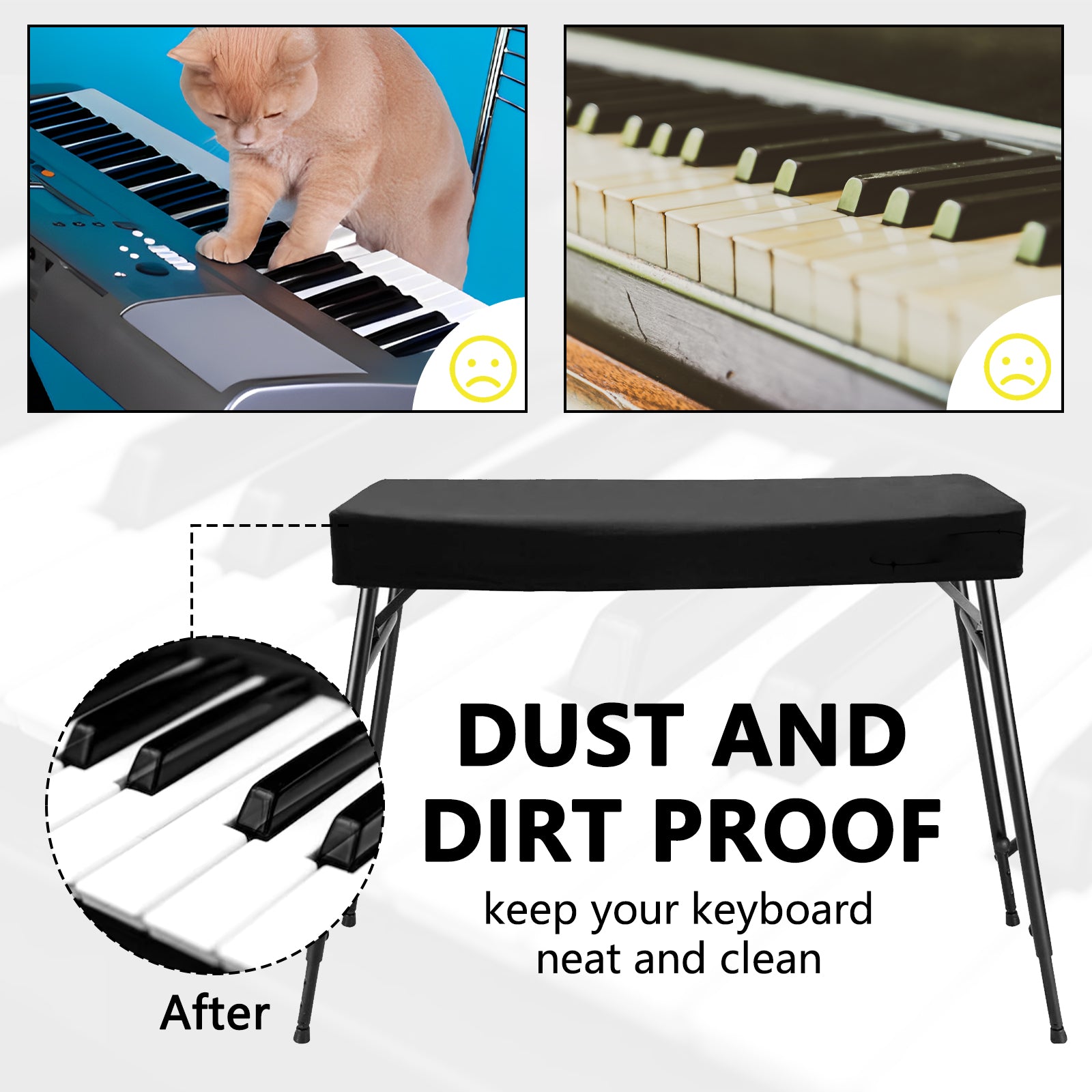 Musiin Home Studio 76-key piano keyboard dust cover, compatible with KRONOS61, Pa5X61, Pa1000/700/600/300, NAUTILUS 61, E-X50, PSR-SX600, elastic cord lock, daily dust pet hair protection (black)