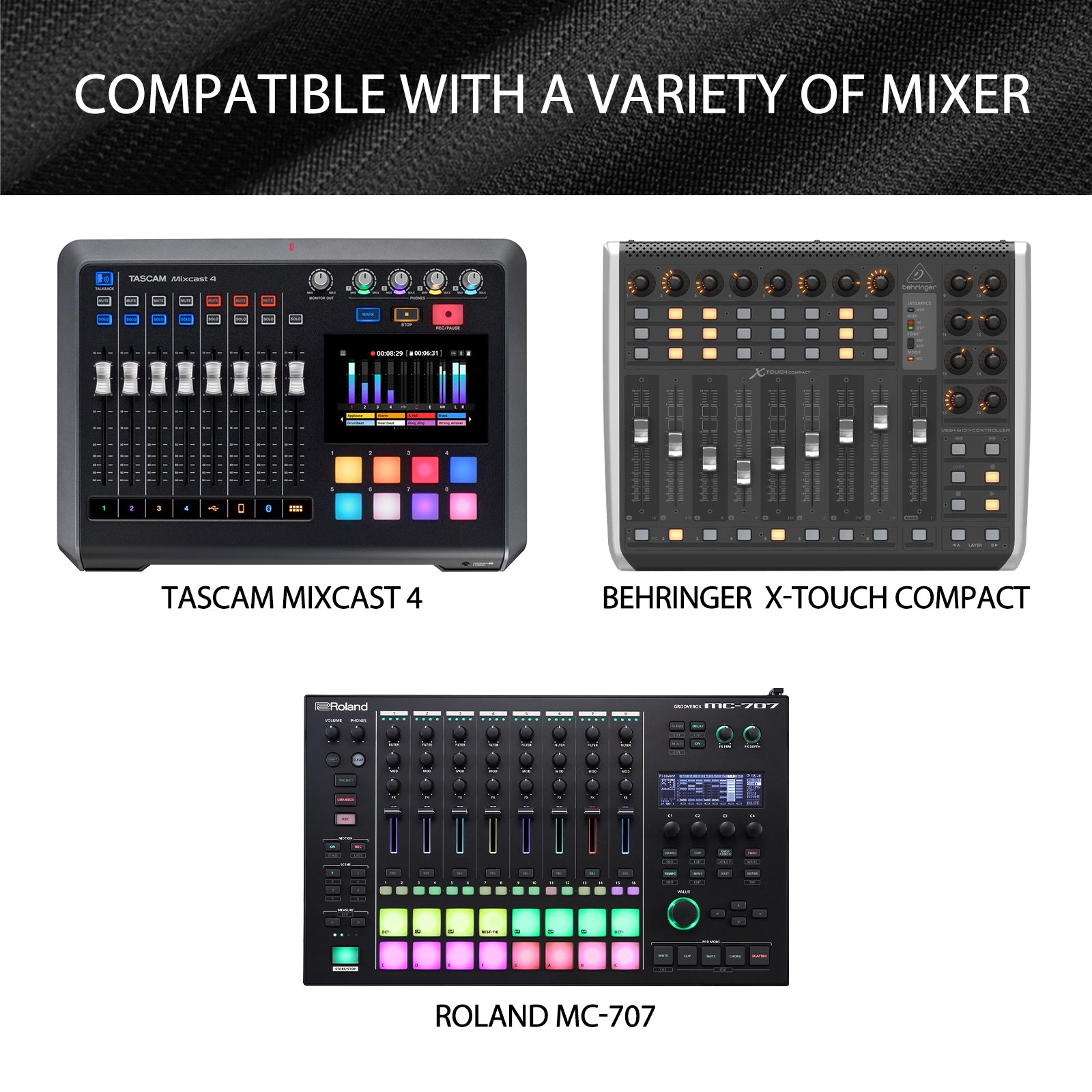 Musiin Ultimate Home Studio Mixer Cover - Stretchable Chinlon, Splashproof, Dust & Pet Hair Protection, Compatible with Tascam Mixer Podcast Station Mixcast 4