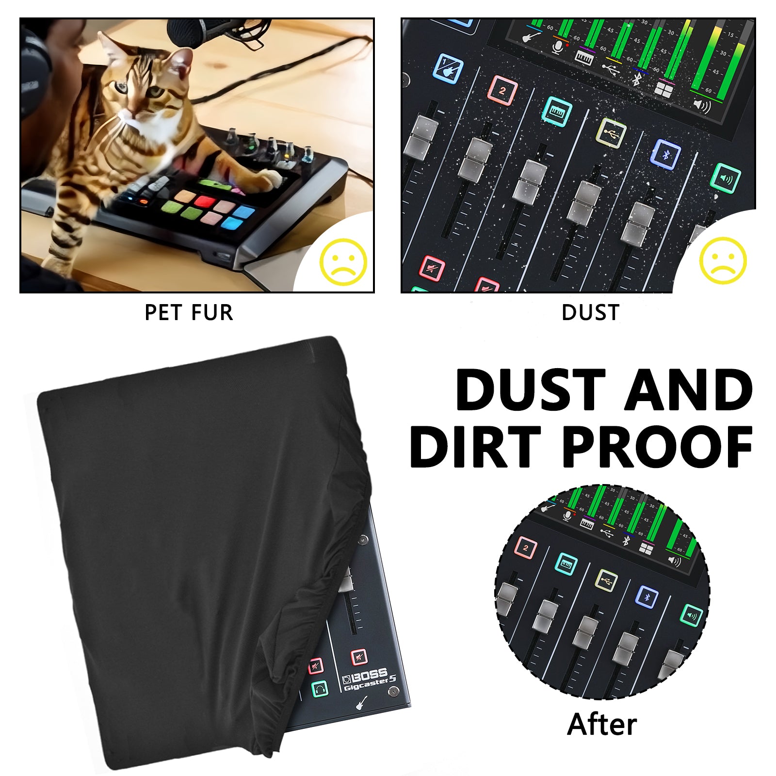 Musiin Ultimate Home Studio Mixer Cover - Stretchable Chinlon, Splashproof, Dust & Pet Hair Protection, Compatible with Boss Gigcaster 5 Live Streaming Mixers