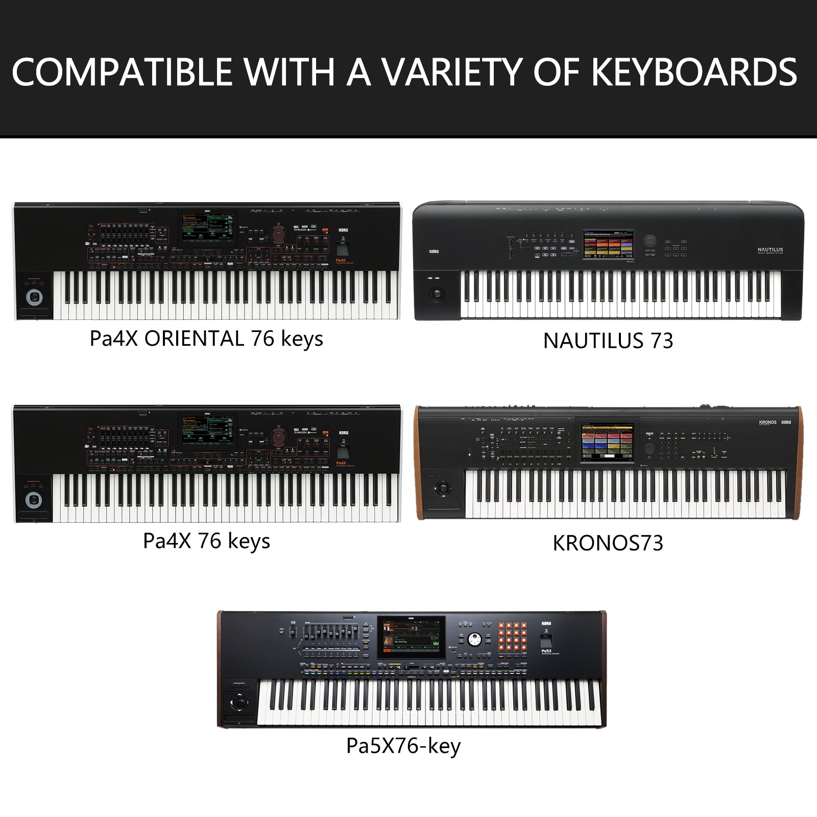 Musiin Home Studio 88-key piano keyboard dust cover, compatible with KORG Pa4X, NAUTILUS 73, KRONOS73, Pa5X76-key, elastic cord lock, daily dustproof pet hair protection (black)